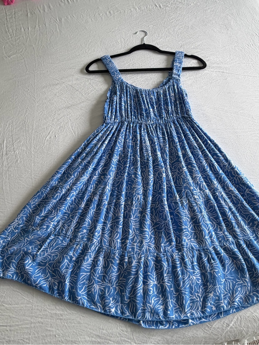 Blue Floral Smocked Mini Dress with Wide Straps